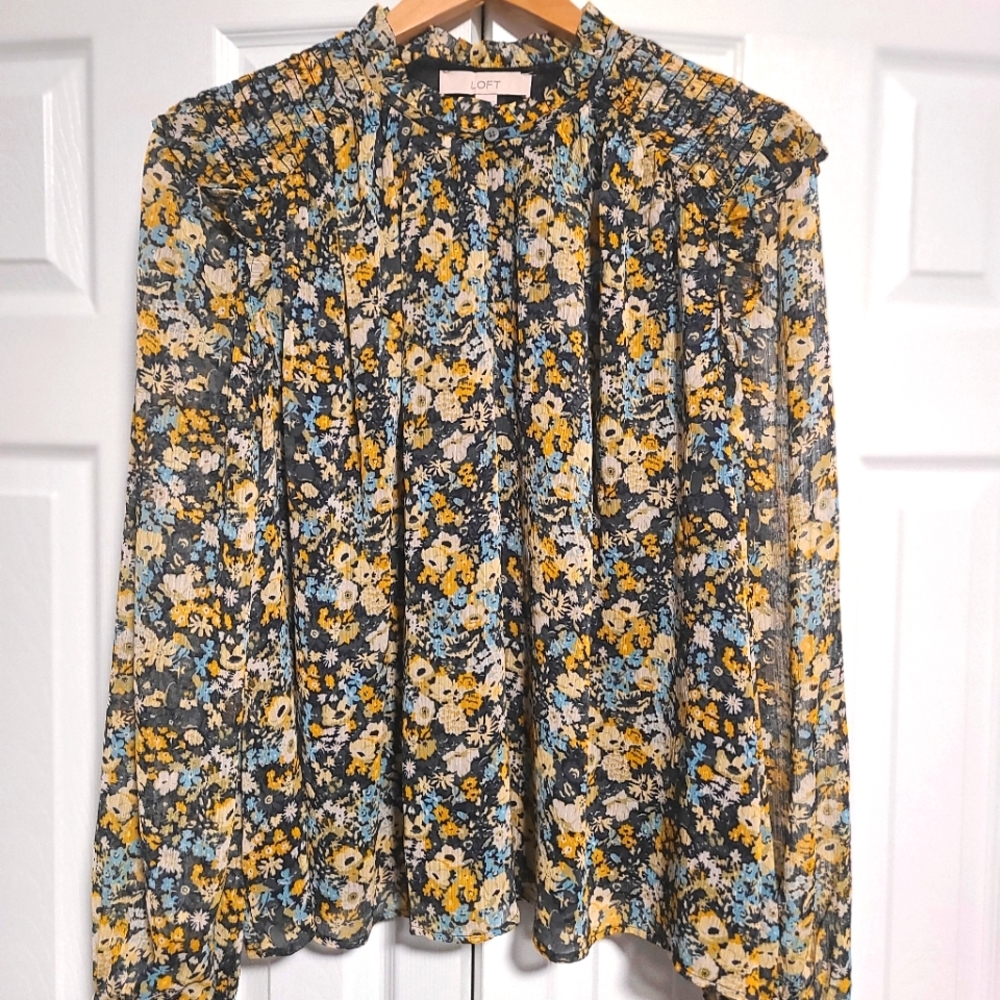 NWOT LOFT Smocked Floral Blouse